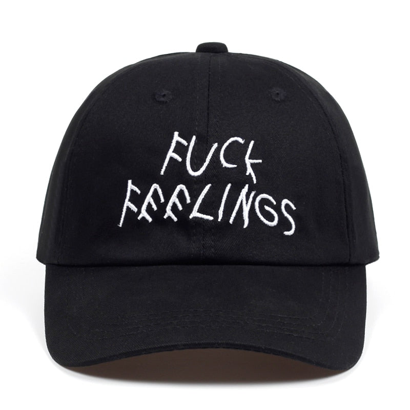 100% Cotton FUCK FEELINGS Dad Hat Embroidered Baseball Cap Custom Black Strap Back Unisex Adjustable Snapback Fashion Hat