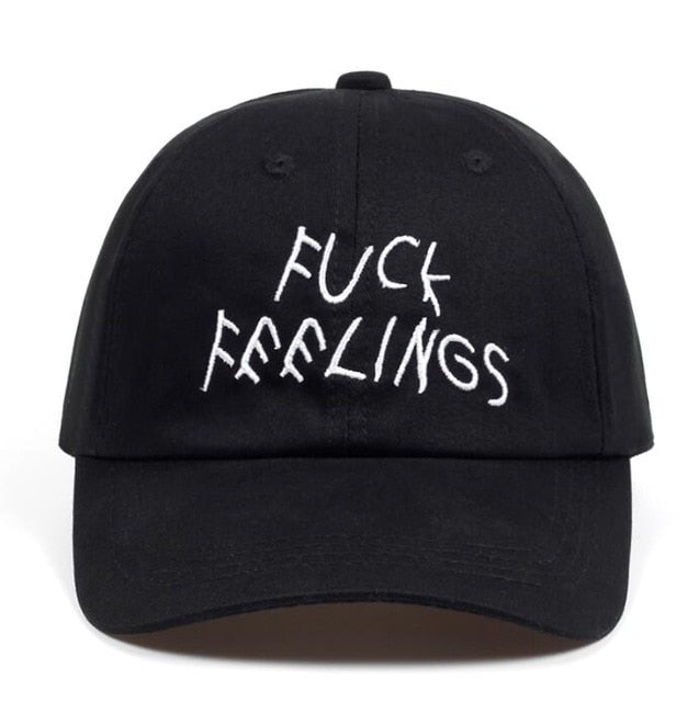 100% Cotton FUCK FEELINGS Dad Hat Embroidered Baseball Cap Custom Black Strap Back Unisex Adjustable Snapback Fashion Hat